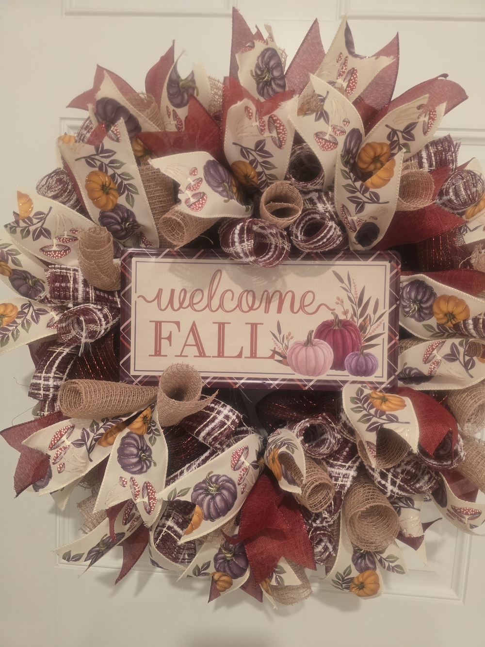 W178 – Welcome Fall Pumpkin Wreath

Handmade Fall wreath featuring a “Welcome Fa